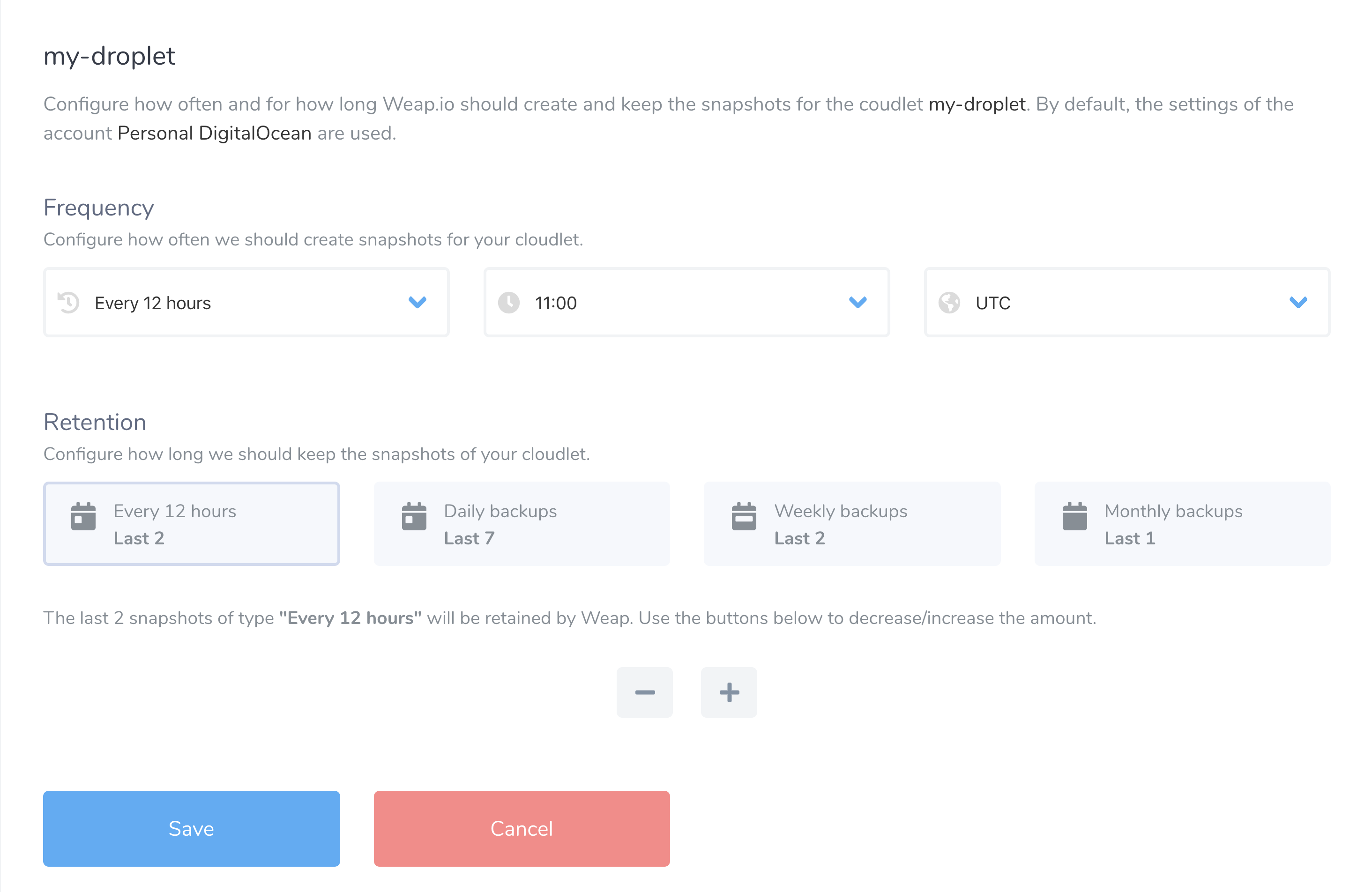 Clodlet backup settings