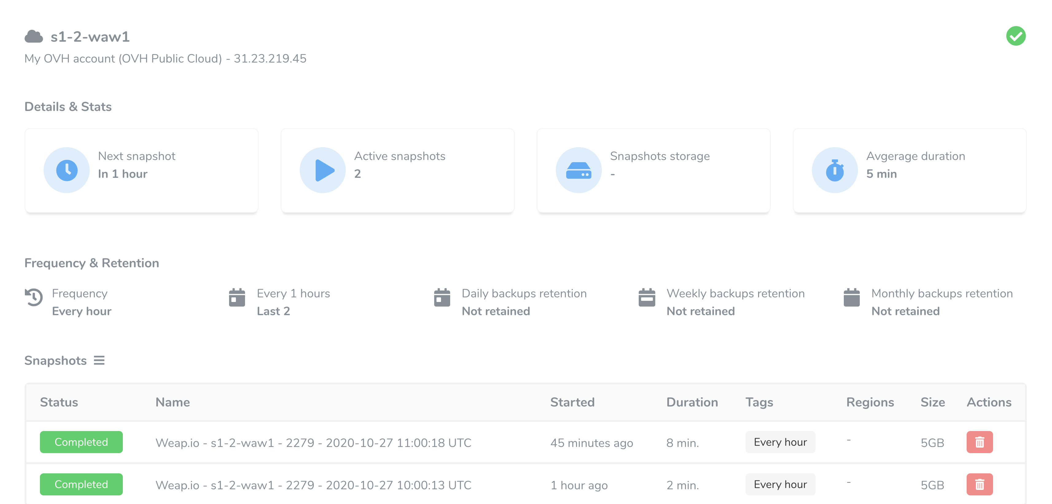 OVH Cloud snapshots overview